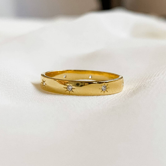 Gold 925 Sterling Sun CZ Diamond Ring - Picture 3 of 9